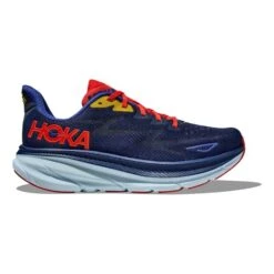 Chaussures HOKA Clifton 9 Bleu Foncé Rouge Brillant Jaune