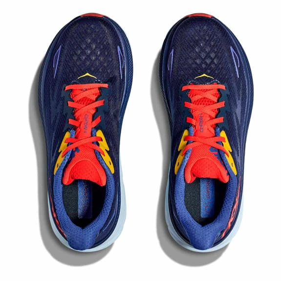 Chaussures HOKA Clifton 9 Bleu Foncé Rouge Brillant Jaune 4 Chaussures HOKA Clifton 9 Bleu Foncé Rouge Brillant Jaune – Image 2