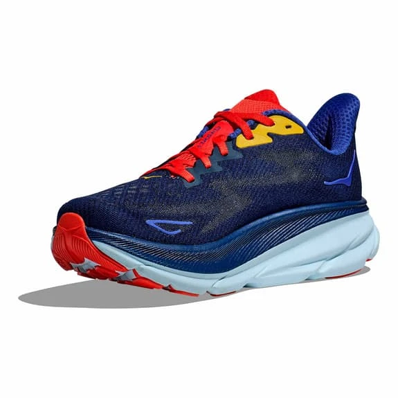 Chaussures HOKA Clifton 9 Bleu Foncé Rouge Brillant Jaune 5 Chaussures HOKA Clifton 9 Bleu Foncé Rouge Brillant Jaune – Image 3
