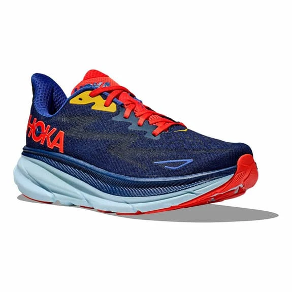 Chaussures HOKA Clifton 9 Bleu Foncé Rouge Brillant Jaune 8 Chaussures HOKA Clifton 9 Bleu Foncé Rouge Brillant Jaune – Image 6