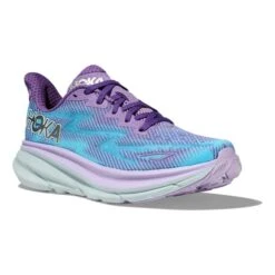 Chaussures HOKA Clifton 9 Bleu Clair Lilas Blanc Femme -Hoka Chaussures Boutique hk 1127896 cvp 006