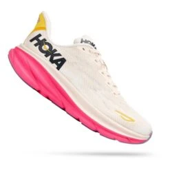 Chaussures HOKA Clifton 9 Blanc Rose Jaune Femme