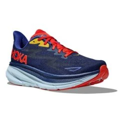 Chaussures HOKA Clifton 9 Wide Bleu Foncé Rouge Brillant Jaune -Hoka Chaussures Boutique hk 1132210 bbd 003