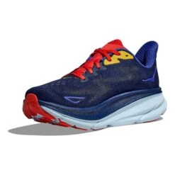 Chaussures HOKA Clifton 9 Wide Bleu Foncé Rouge Brillant Jaune -Hoka Chaussures Boutique hk 1132210 bbd 004