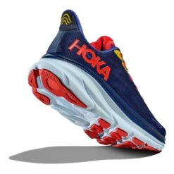 Chaussures HOKA Clifton 9 Wide Bleu Foncé Rouge Brillant Jaune -Hoka Chaussures Boutique hk 1132210 bbd 005