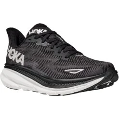 Hoka Chaussures Running Femme - Clifton 9 Wide - Noir / Blanc